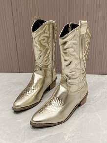 Women's Embroidered Chelsea Silver Boots - Gold - View 4