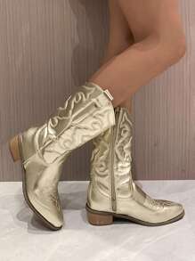 Women's Embroidered Chelsea Silver Boots - Gold - View 5