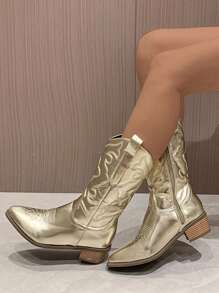 Women's Embroidered Chelsea Silver Boots - Gold - View 6