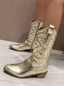 Women's Embroidered Chelsea Silver Boots - Gold - View 7