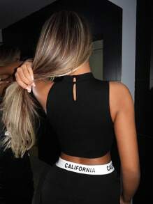 SHEIN ICON Đồ họa Chữ cái Crop Tank Top - màu đen - Xem 2