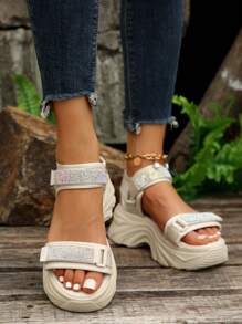 Fashionable Outdoor Sports Sandals For Women, Rhinestone Decor Cut Out Design Sandals - Beige - View 2