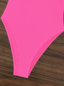 Appliques Detail One Piece Swimsuit - Hot Pink - View 3