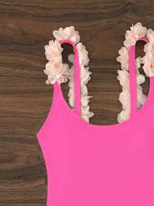Appliques Detail One Piece Swimsuit - Hot Pink - View 4