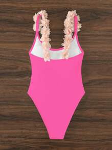 Appliques Detail One Piece Swimsuit - Hot Pink - View 7