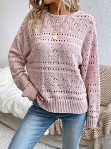 SHEIN Privé 後背繫帶網眼針織落肩袖套頭毛衣 - 淺粉色 - 查看 6