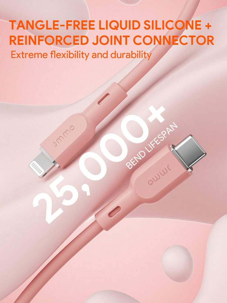 JMMO iPhone 数据线，硅胶 USB-C 转闪电数据线，Type-C 充电器数据线，兼容 iPhone 0.82FT/0.25M 18W [Apple MFi 认证] 圣诞礼物，秋冬必备品 - 紫色 - 查看 2