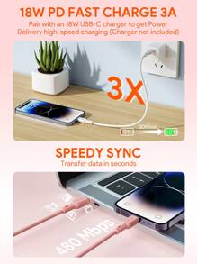 JMMO iPhone 数据线，硅胶 USB-C 转闪电数据线，Type-C 充电器数据线，兼容 iPhone 0.82FT/0.25M 18W [Apple MFi 认证] 圣诞礼物，秋冬必备品 - 紫色 - 查看 3