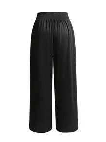 SHEIN Franclia Plus Button Front Wide Leg Pants - Black - View 2