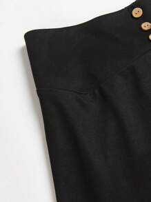 SHEIN Franclia Plus Button Front Wide Leg Pants - Black - View 3