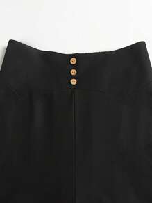 SHEIN Franclia Plus Button Front Wide Leg Pants - Black - View 5