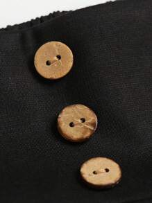 SHEIN Franclia Plus Button Front Wide Leg Pants - Black - View 6