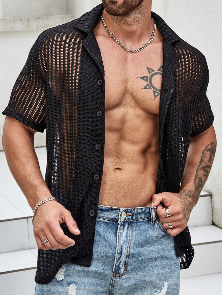 Manfinity RSRT Men Solid Lapel Collar Shirt - Black - View 1