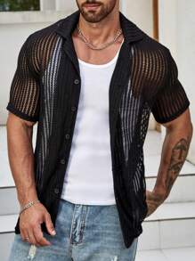 Manfinity RSRT Men Solid Lapel Collar Shirt - Black - View 3