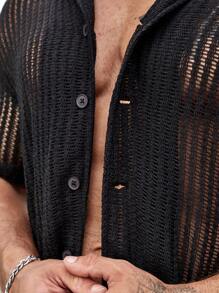 Manfinity RSRT Men Solid Lapel Collar Shirt - Black - View 4