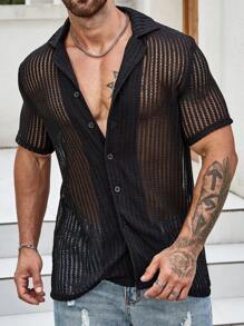 Manfinity RSRT Men Solid Lapel Collar Shirt - Black - View 5