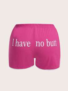 SHEIN EZwear Plus Slogan Graphic Contrast Binding Shorts - Hot Pink - View 1