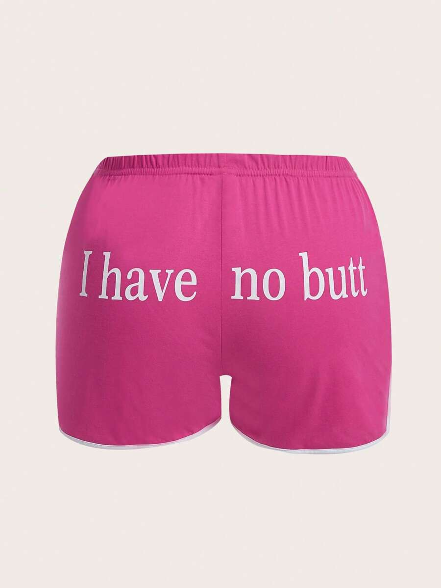 SHEIN EZwear Plus Slogan Graphic Contrast Binding Shorts - Hot Pink - View 1