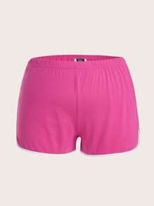 SHEIN EZwear Plus Slogan Graphic Contrast Binding Shorts - Hot Pink - View 2