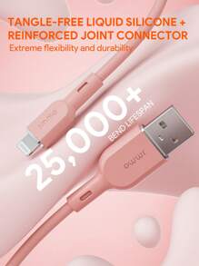 JMMO 矽膠 USB-A 轉 Lightning 傳輸線，USB 轉 Lightning 充電線 3.3FT/1M [Apple MFi 認證] 聖誕禮物，秋冬必備 - 紫色 - 查看 2