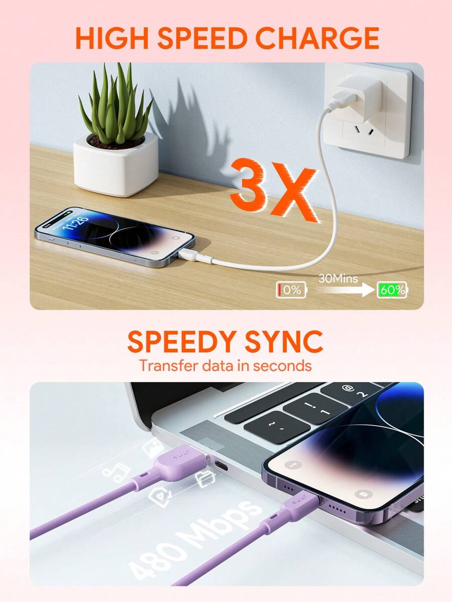 JMMO Kabel iPhone, Silikonowy kabel USB-A do Lightning, Kabel USB do ...