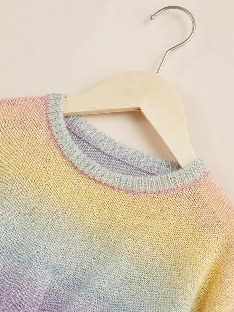 SHEIN Leap Crew 女大童漸層扭結下擺落肩袖套頭毛衣 - 彩色 - 查看 3