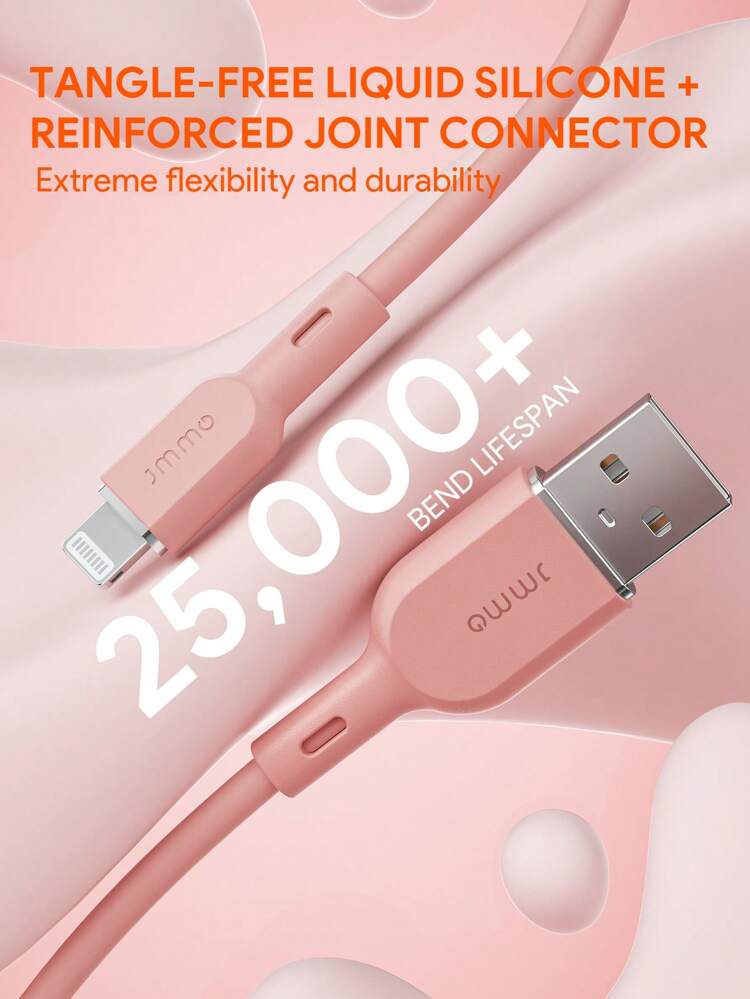 JMMO 1PC Silicone USB-A To Lightning Cable,USB To Lightning Cable Cord 6.6FT/2M [ MFi Certified]