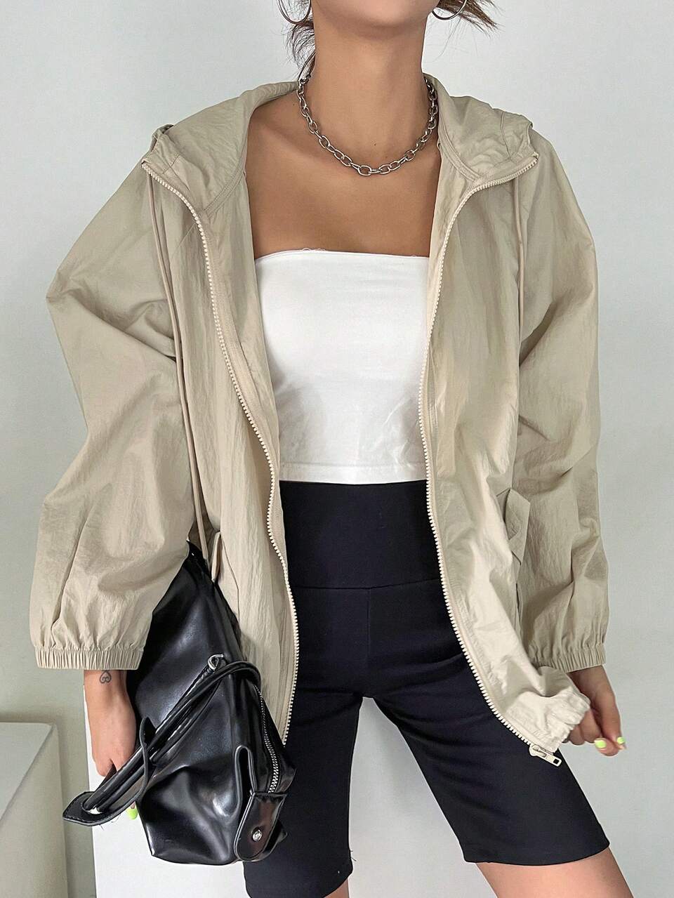 Raglan Sleeve Zip Up Hooded Jacket