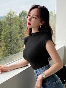 DAZY Camiseta Sólida De Manga Corta - Negro - Ver 1