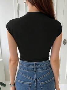 DAZY Camiseta Sólida De Manga Corta - Negro - Ver 2