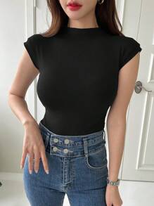 DAZY Camiseta Sólida De Manga Corta - Negro - Ver 3