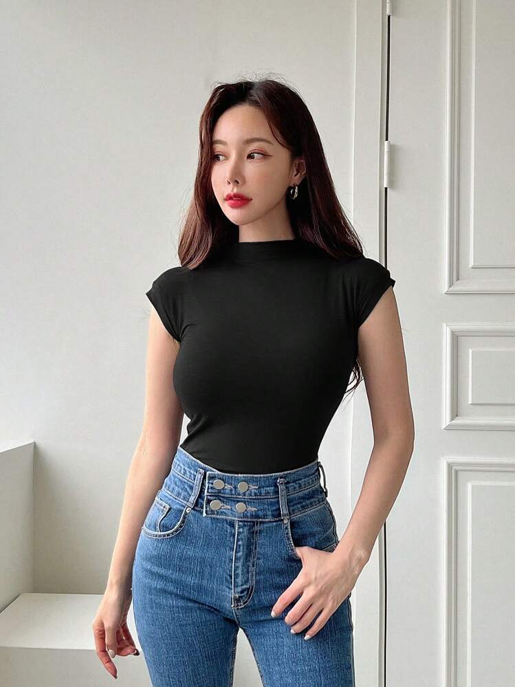 DAZY 實色短袖t恤 - 黑色 - 查看 4