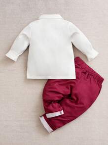 Yierying Baby Boy Bow Front 2 In 1 Shirt & Trousers - Hot Pink - View 2