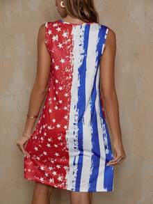 SHEIN LUNE Americana Print Tank Dress - Red - View 2