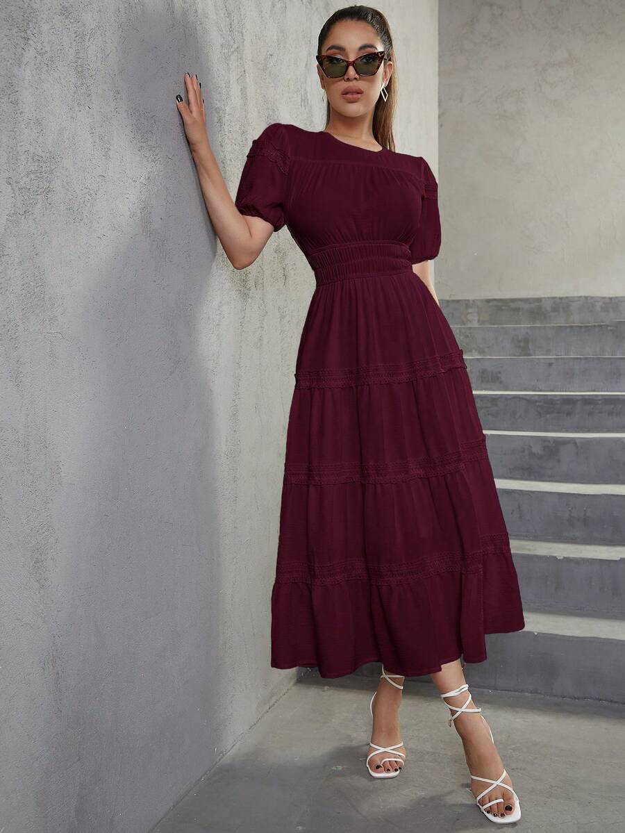 Eilly Bazar 泡泡袖荷葉邊連衣裙 - 中紫紅色 - 查看 1