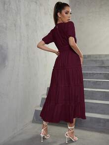 Eilly Bazar 泡泡袖荷葉邊連衣裙 - 中紫紅色 - 查看 2