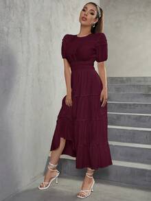 Eilly Bazar 泡泡袖荷葉邊連衣裙 - 中紫紅色 - 查看 3