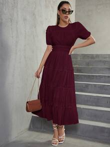 Eilly Bazar 泡泡袖荷葉邊連衣裙 - 中紫紅色 - 查看 4