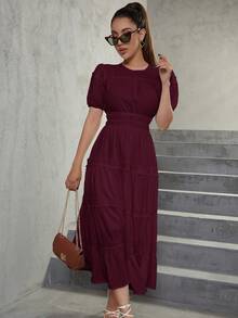 Eilly Bazar 泡泡袖荷葉邊連衣裙 - 中紫紅色 - 查看 5