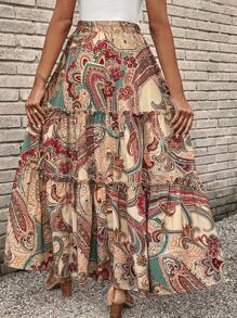 SHEIN LUNE 佩斯利印花荷葉邊半身裙