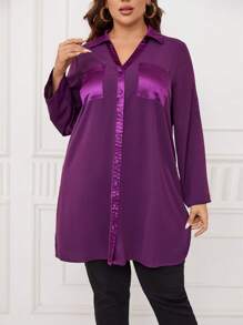 EMERY ROSE Talla grande Camisa con parche de bolsillo - Morado - Ver 4