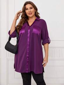 EMERY ROSE Talla grande Camisa con parche de bolsillo - Morado - Ver 3