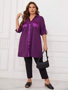 EMERY ROSE Talla grande Camisa con parche de bolsillo - Morado - Ver 5