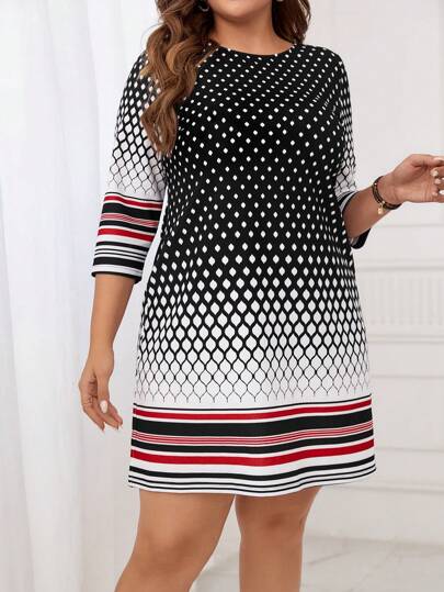EMERY ROSE Plus Striped & Geo Print Tee Dress