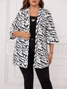 EMERY ROSE Hơn Sọc Ngựa vằn Mở Mặt trước áo - Đen và trắng - Xem 1