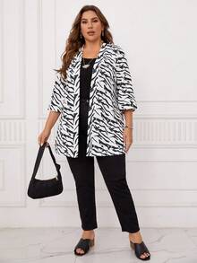 EMERY ROSE Hơn Sọc Ngựa vằn Mở Mặt trước áo - Đen và trắng - Xem 3