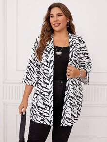 EMERY ROSE Hơn Sọc Ngựa vằn Mở Mặt trước áo - Đen và trắng - Xem 4