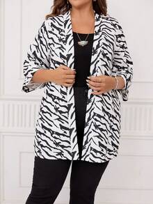 EMERY ROSE Hơn Sọc Ngựa vằn Mở Mặt trước áo - Đen và trắng - Xem 5