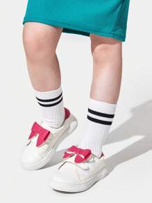 JNSQ Girls Two Tone Bow Decor Hook-and-loop Fastener Sporty Skate Shoes For Outdoor - Red - View 1