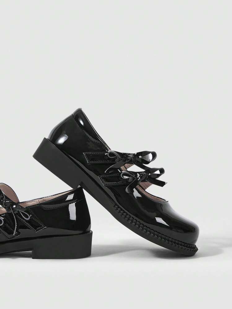 Chicas Zapatos mary jane con diseño de lazo preppy para exterior - Negro - Añade 8
